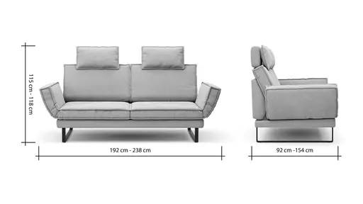 Sofa My - 2,5-Sitzer mit Rückenlehne/Armlehne verstellbar und Drehsitze inkl. Kopfstütze, Stoff, Hellgrau