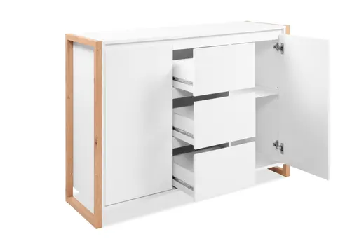 Kommode - B ca. 120 cm, Weiß, Artisan Eiche Nachbildung