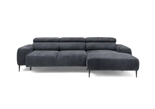 Ecksofa - 2-Sitzer mit Longchair rechts, Sitzvorzug motorisch, Kopfteil verstellbar, Stoff, Schwarzgrau