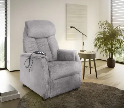 TV-Sessel MARIN - Aufstehhilfe, Relaxfunktion, Kopfteilverstellung, Stoff, Grau