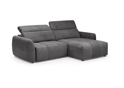 Ecksofa MADAN - 1,5-Sitzer mit Longchair rechts, Sitztiefe verstellbar motorisch, Kopfteil verstellbar, Stoff, Graphite