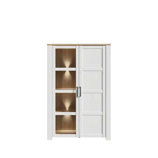 Vitrine FELLIAN- B ca. 106 cm, Weiß, Eiche Dekor
