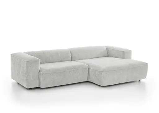 Ecksofa - 2-Sitzer mit Longchair rechts, Stoff, Weiß
