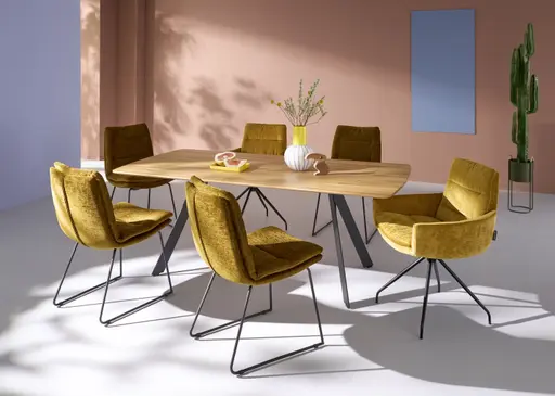 Armlehnstuhl Jukka - drehbar, Stoff, Goldfarben, Stativ