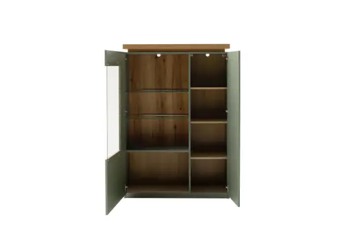 Highboard - mit Beleuchtung, B ca. 98 cm, Salbeigrün, Eiche Evoke Nachbildung