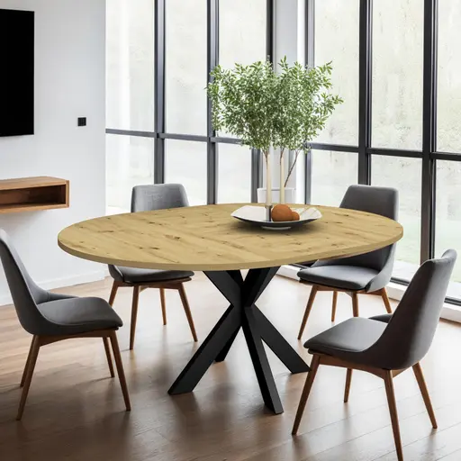 Esstisch - ausziehbar, Ø/H ca. 130x75 cm, Asteiche, Schwarz