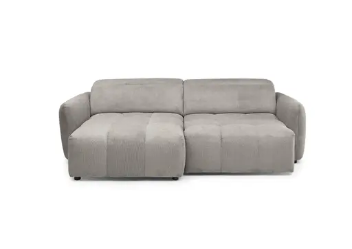 Ecksofa MADAN - 1,5-Sitzer mit Longchair rechts, Sitztiefe verstellbar motorisch, Kopfteil verstellbar, Stoff, Truffle