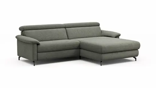 Ecksofa Paulina - 1-Sitzer mit Longchair rechts, Kopfteil verstellbar, Stoff, Khaki