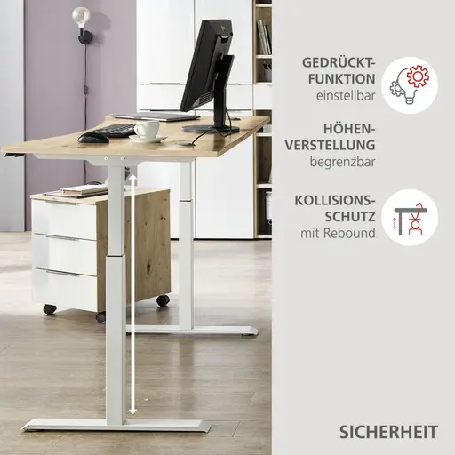 Schreibtisch - höhenverstellbar, LB ca. 160x77 cm, Artisan Eiche Nachbildung, Weiß