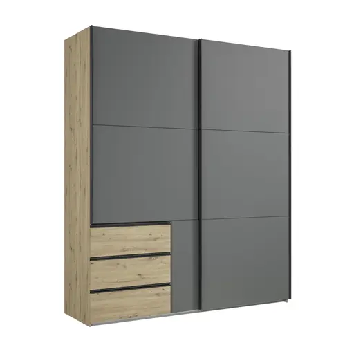 Schwebetürenschrank- B ca. 200 cm, Eiche Dekor, Graphit