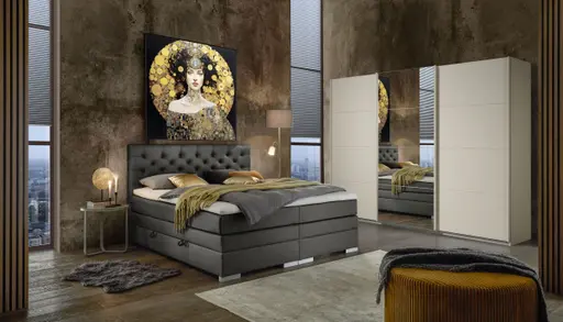 Schwebetürenschrank RIVASA- B ca. 271 cm, Champagner, Spiegel