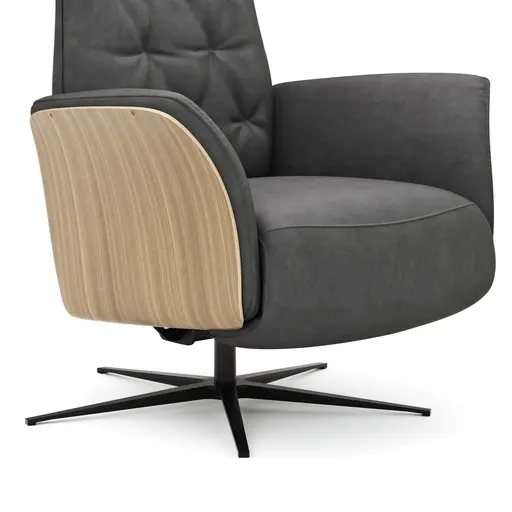 Drehsessel Aberdeen - Größe M, inkl. Relaxfunktion, Holzblende furniert, Nussbaum, Stoff, Anthrazit