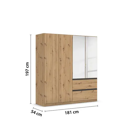 Drehtürenschrank RASA- B ca. 181 cm, Eiche Dekor, Spiegel