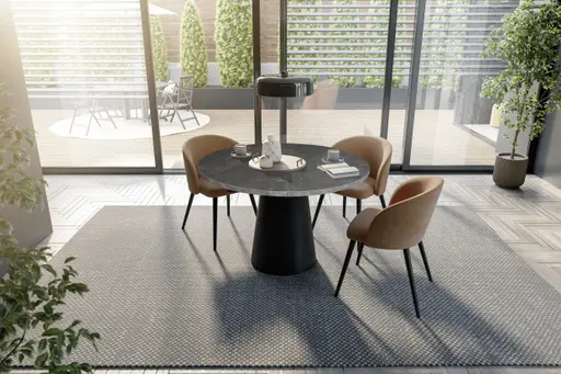 Esstisch - ausziehbar, Ø/H ca. 130x75 cm, Keramikoptik grau, Schwarz