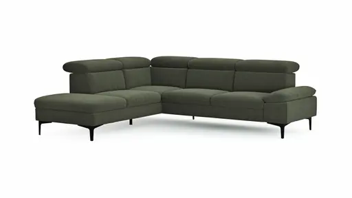 Ecksofa Felipa - Ecke links mit 2,5-Sitzer inkl. Kopfteil verstellbar, Stoff, Dunkelgrün