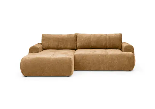Ecksofa - Longchair links mit 2-Sitzer, Stoff, Goldfarben