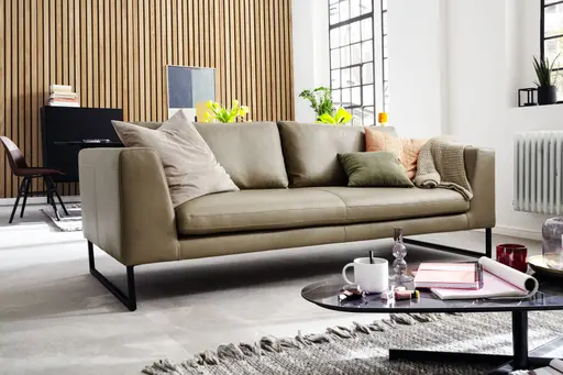 Sofa Helmi - 3-Sitzer, Leder, Cappuccino, Metallkufe