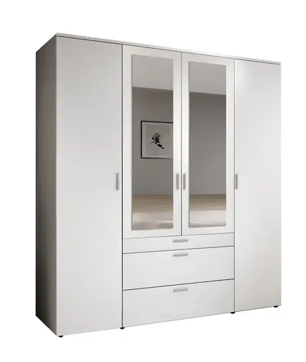 Drehtürenschrank- B ca. 180 cm, Weiß, Spiegel