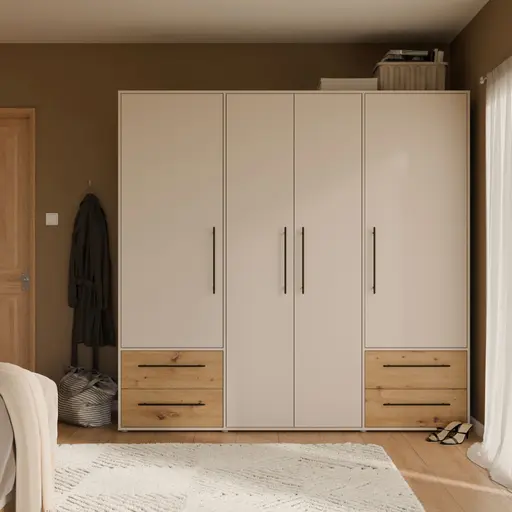  Drehtürenschrank FATHIE- B ca. 206 cm, Sand, Eiche Dekor