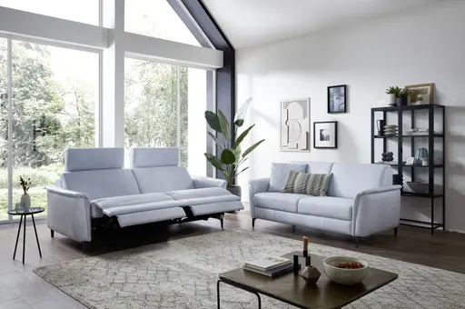 Sofa Mendoza - 2,5-Sitzer, Relaxfunktion (motorisch), Armlehne verstellbar, Leder, Eisblau