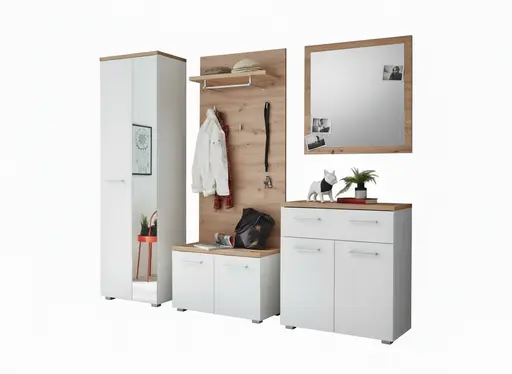 Garderoben-Set - 5 teilig, Weiß, Artisan Eiche Nachbildung