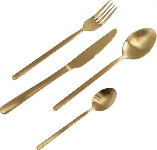 Besteck-Set- 16-tlg., Edelstahl, Goldfarben, Matt