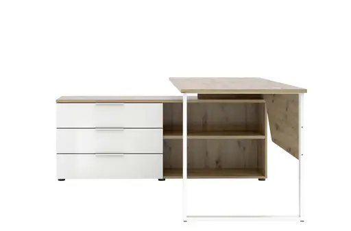 Winkelschreibtisch - LB ca. 180x160 cm, Artisan Eiche Nachbildung, Weiß