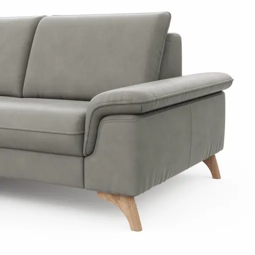 Ecksofa Tulsa KS - 1,5-Sitzer mit Anstellhocker links, Spitzecke und 2,5-Sitzer rechts, Leder, Graubeige