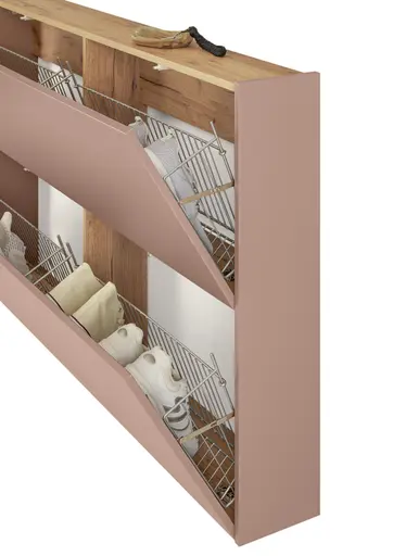 Schuhschrank GIANNA - B ca. 140 cm, Toffee, Navarra Eiche Nachbildung