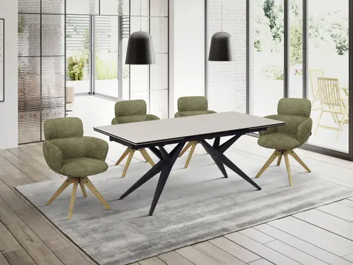 Esstisch MICHELA - ausziehbar, LB ca. 180x95 cm, Glaskeramik, Travertin farbig