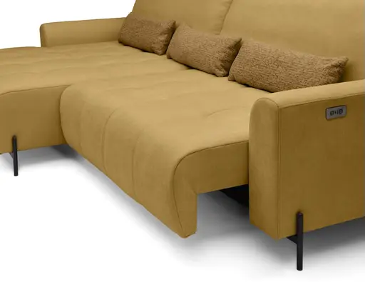 Ecksofa - Longchair links mit 2-Sitzer, Sitztiefe verstellbar motorisch, Stoff, Senfgelb