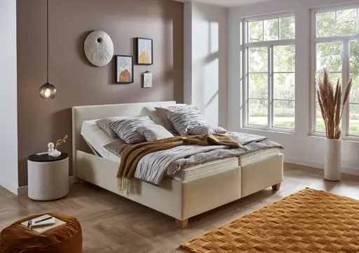 Polsterbett - Liegefläche ca. 180x200 cm, Stoff, Creme