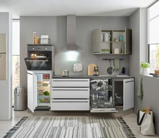 Küchenblock- inkl. E-Geräte, B ca. 260cm, Anthrazit, Weiß, Anthrazit