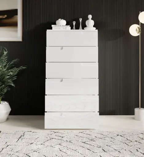 Kommode - B ca. 65 cm, Weiß, Weiß Hochglanz