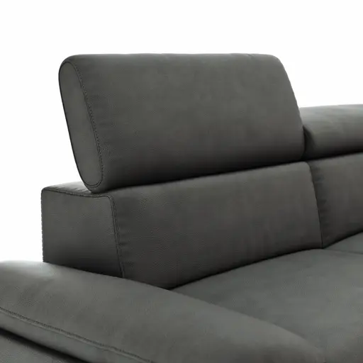 Sofa Felipa - 3-Sitzer inkl. Kopfteil verstellbar, Leder, Grau