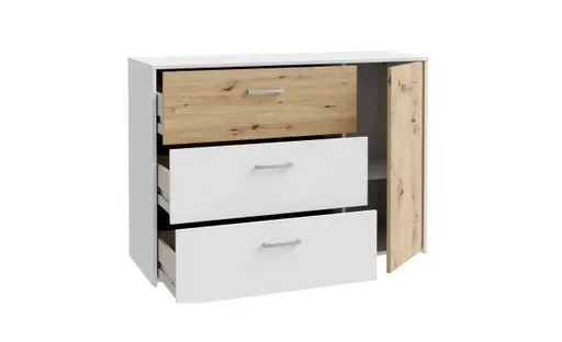 Kommode FILIPO- Weiß, Eiche Dekor