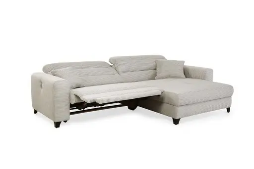 Ecksofa JAROM - 3-Sitzer, Ecke rechts inkl. Relaxfunktion (motorisch) und Kopfteil verstellbar, Stoff, Creme