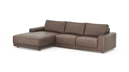 Ecksofa Balok - Longchair groß links mit 2,5-Sitzer, Leder, Dunkelbraun