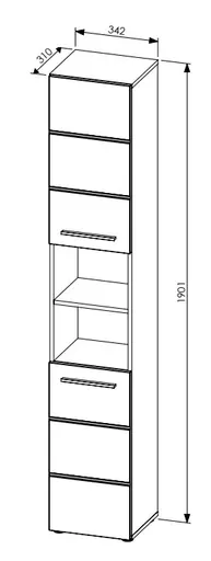 Hochschrank- B ca. 34 cm, Anthrazit, Weiß, Hochglanz