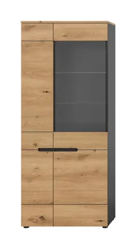 Vitrine - B ca. 80 cm, Basalt grau, Artisan Eiche Nachbildung
