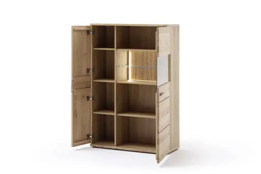 Wohnwand - mit Beleuchtung, Eiche teilmassiv