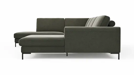 Wohnlandschaft Solano - Ecke Links, 2-Sitzer, Longchair Rechts, Stoff, Dunkelgrün