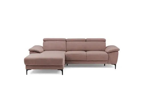 Ecksofa EZRA - Ecke links, 2-Sitzer inkl. Kopfteilverstellungen, Stoff, Koralle