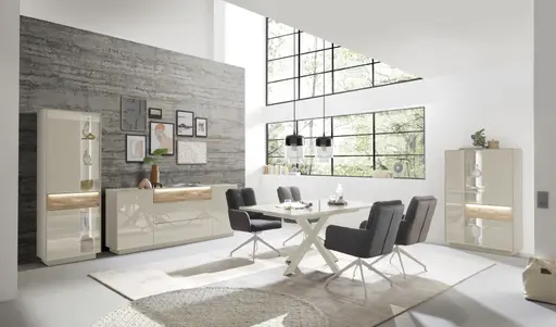 Sideboard - mit Beleuchtung, B ca. 214 cm, Kaschmir, Eiche massiv