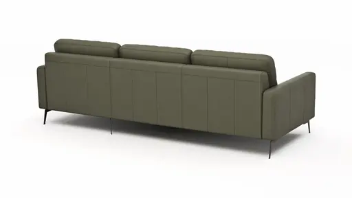 Ecksofa Enna - 3-Sitzer mit Longchair rechts, Armlehne A, Leder, Olive