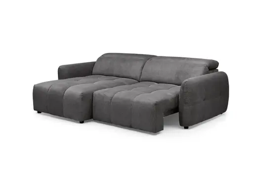 Ecksofa MADAN - 1,5-Sitzer mit Longchair rechts, Sitztiefe verstellbar motorisch, Kopfteil verstellbar, Stoff, Graphite