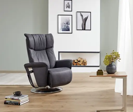 Fernsehsessel EM Halle - Relaxfunktion (1-motorisch), Leder, Kohle