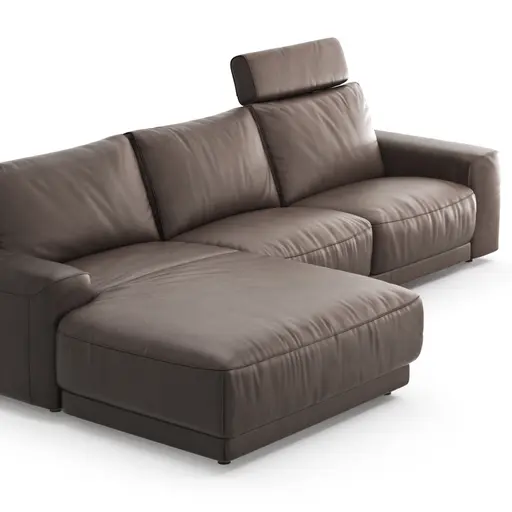 Ecksofa Balok - Longchair groß links mit 2,5-Sitzer, inkl. Relaxfunktion (motorisch) und Kopfstütze, Leder, Dunkelbraun