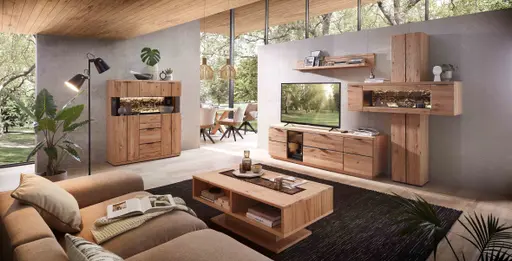 Highboard - mit Beleuchtung, Wildeiche teilmassiv