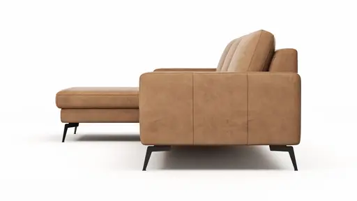 Ecksofa Enna - Longchair Links mit 3-Sitzer, Armlehne A, Leder, Cognac